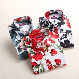 New Style Women Blouses Pattern Cotton Shirts Long Sleeve Floral Women Clothes Casual Plus Size Turn-Down Collar Cotton Blouses