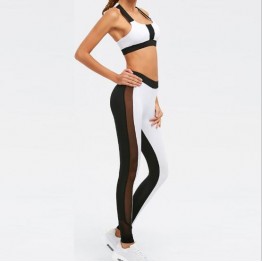 New Women Sport Yoga Set Mesh Spliced Slimming Legging Fitness Running Gym Sportwear Workout Clothes Plus Size 