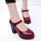New arrival solid round toe buckle women pumps fashion high heels shoes woman platform shoes women mary janes square heel