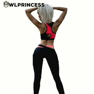 Owlprincess O neck Pink Patchwork Gym Leggings Yoga Running Sportwear Women Fitness Sports Workout Pants + Bras Clothing Sets32734513823