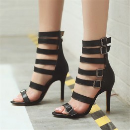 Plus Size 33-46 Women Sandals Fashion Zip Thin High Heel Summer Women Pumps Shoes Buckle Gladiator Party ladies Dress cool Boots