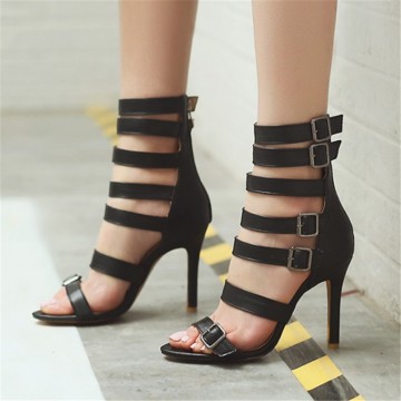 Plus Size 33-46 Women Sandals Fashion Zip Thin High Heel Summer Women Pumps Shoes Buckle Gladiator Party ladies Dress cool Boots32805752381