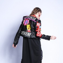 Plus size 2017 Fashion Autumn Women Punk Heavy Metal Street Short Leather Jacket Black Zipper Rivet Long Sleeve Motorcycle Coat