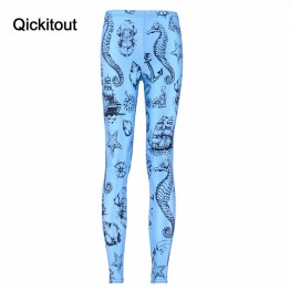 Qickitout Leggings Hot Summer styles Plus size womne's  Pirate Leggins Pants Digital Printing NAUTICAL BLUE LEGGINGS For Women