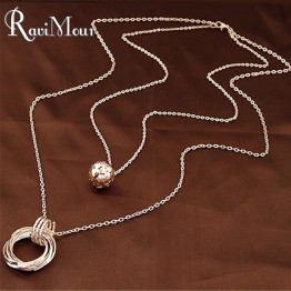 RAVIMOUR Double Chain Balls Circles Long Necklaces & Pendants Fashion Statement Colares Femininos Women Jewelry 2017