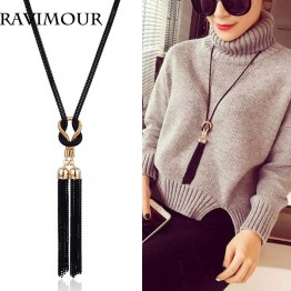 RAVIMOUR Long Necklace Gold Black Color Chains Necklaces & Pendants Jewelry Fashion Tassel Chokers Bijoux 2017 New Year Gifts