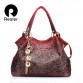 REALER brand women bag hollow out ombre handbag floral print shoulder bags ladies pu leather tote bag red/gray/blue32635647647