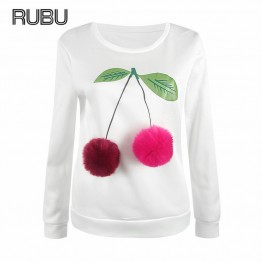 RUBU 2017 Fashion Womens Sweatshirt Hoodies Long Sleeve Colorful Plush Balls Casual Tracksuit moletom feminino hoodies
