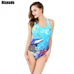 Riseado 2017 New One Piece Swimsuit Sports Suits Brand Swimwear Women Sexy Printing Backless Swimming Bathing Suits