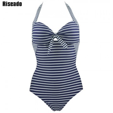 Riseado 2017 New Swimwear Women One Piece Sexy Swimsuits Striped Removable Padding monokini Swim Bathing Suits32628395560