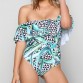 Ruffle Floral Off Shoulder One Piece Swimsuit Swim Wear Female Bathing Suit Thong Swimwear Women Monokini