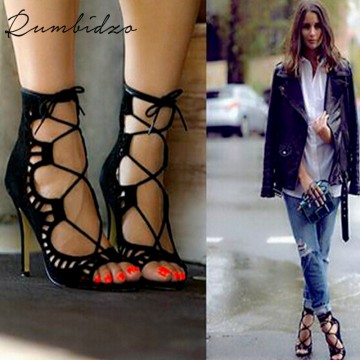Rumbidzo 2017 Fashion Women Pumps Women Shoes Sandals Lace up High Heels Cut Outs  Summer Open Toe Sapato Femininos Plus size 4332408372921