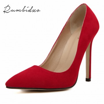 Rumbidzo Size 35-43 Women Pumps 2017 Sexy High Heels Pointed Toe Party Shoes Woman Wedding Office Pumps Red Green Zapato Mujer32435295284