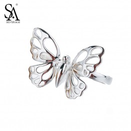 SA SILVERAGE 925 Sterling Silver Rings Sets Fine Jewelry Adjustable Hollow Butterfly Ring For Women Party Silver Jewelry  