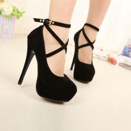 Sexy Formal OL Style Ankle Strap Lace-up Platform High Heel Shoes Large Size Black Red Womens Pumps Spaghetti Heels High Heels
