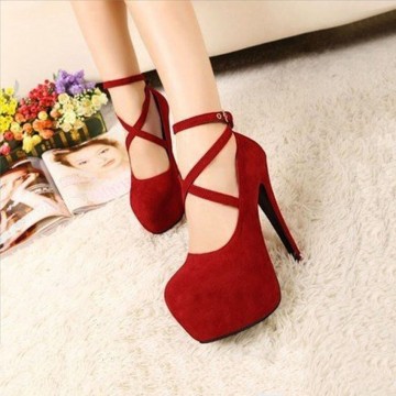 Sexy Formal OL Style Ankle Strap Lace-up Platform High Heel Shoes Large Size Black Red Womens Pumps Spaghetti Heels High Heels32760923219