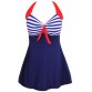 Sexy Plus Size Stripe Padded Halter Skirt Swimwear Women One Piece Suits Swimsuit Beachwear Bathing Suit Swimwear Dress M To 4XL