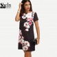 SheIn 2017 Summer Print Dress Casual Dresses For Women Ladies Multicolor Floral Short Sleeve Round Neck Straight Short Dress32681194585
