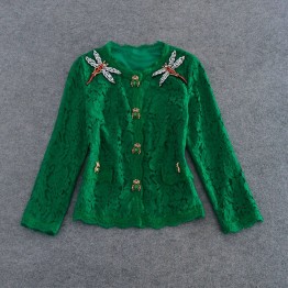 Short Fashion Jackets Elegant Green Ladies Zoo Spider Diamond Beading Women 2017 Spring Lace Jacket
