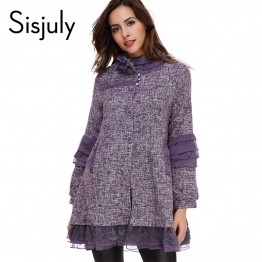 Sisjuly Fall Winter Overcoat Women elegant  Long Sleeve Purple coat Single-Breasted Fall Winter Women Coats 2017