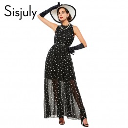 Sisjuly Women Maxi Fashion polka dots Maxi dress long Casual Summer Beach Chiffon Party Dresses style cheap vestidos de festa