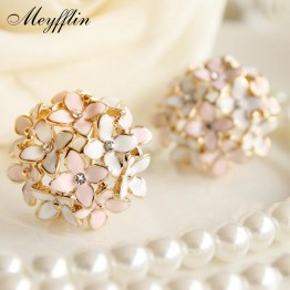 Stud Earrings for Women Female 2017 Boucle d'oreille Crystal Flower Clover Earring Gold Bijoux Jewelry Brincos Mujer