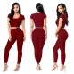 Summer Brand women short sleeve sportswear set casual tracksuit fashion sweat suits two piece crop top and pant set fitness suit