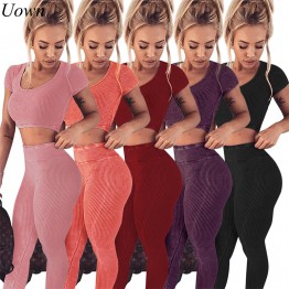 Summer Brand women short sleeve sportswear set casual tracksuit fashion sweat suits two piece crop top and pant set fitness suit