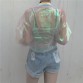 Sunproof Harajuku Summer Women Jacket Laser Rainbow Symphony Hologram Women BasicCoat Clear Iridescent Transparent Bomber Jacket