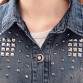 TANGNEST Women Denim Jacket 2017 New Spring Autumn Rivet Lace Hem Turn-down Collar Fashion Style Jackets Abrigos Mujer WWJ532