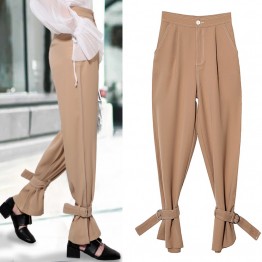 TWOTWINSTYLE 2017 Summer Women Lace up Bottom Trousers High Waist Straight Pants Female Casual Clothes Big Size Korean Fashion