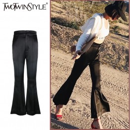 TWOTWINSTYLE 2017 Summer Women Side Split Bell Bottom Pants High Waist Flare Trousers Female Fashion Casual Clothes Korean New