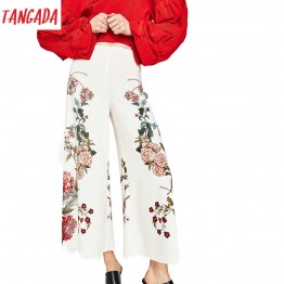 Tangada Floral Print Fashion Trousers Women Female Wide Leg Pants Summer Beach Boho Pants 2017 Loose White Pants Bottom XD12