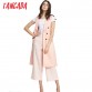  Tangada Office Long Vests Of Women waistcoat Sleeveless blazer Vest Famale Pink Cardigan Long Jacket Coat Outwear 2017 YD1