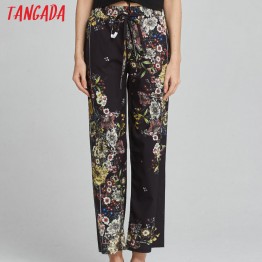 Tangada Sexy Chiffon Pants Floral Print Women Pants Vintage Boho Summer Beach long Pants Elastic High Waist Causual Pants XZ