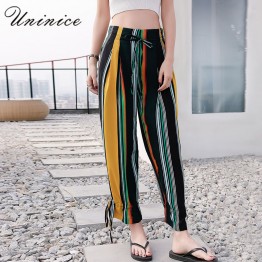 UNINICE Striped Summer Pants Women Bottoms Plus Size Chiffon Casual Pants Capri Loose Loose Trousers Beach Harem Pants Designer