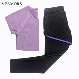 VEAMORS Women Slim Yoga Sets Dry Quick Sport Suit , Gym Running Set Yoga Shirt Top and Yoga Pants  Leggings Fitness Set for Girl