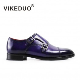 VIKEDUO 2017 Fashion Vintage Handmade girls Women Monk Shoes High Grade Party Dress 100% Genuine Leather Double Buckle Shoes 