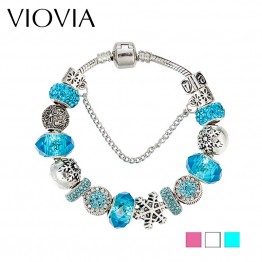 VIOVIA 2017 Fashion Snowflake Charm Bracelet & Bangle European Beads Bracelets For Women Diy Jewelry Christmas Gift PB16091