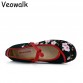 Veowalk New Arrival Old Peking Women&#39;s Shoes Chinese Flat Heel With Flower Embroidery Comfortable Soft Canvas Shoes Plus Size 4132333979629