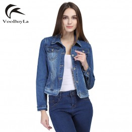VooBuyLa Brand Fashion Jeans Jacket Women 2017 Plus Size 5XL 6XL Autumn Hand Brush Long Sleeve Stretch Short Denim Jacket Coat