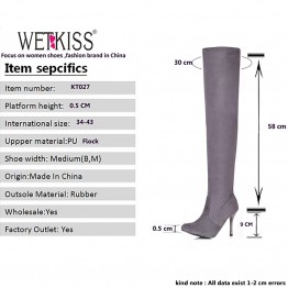 WETKISS Big Size Women's Spring Autumn Winter Folding Over Knee Boots Sexy Thin High Heel Boots Fashion Pointed toe Women Shoes