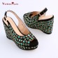 WesternRain 2017 New Hot Sale Italy Style Luxury Rhinestones 11.5cm Heels Buckle Wedge Sandals,Fashion shoes and bag Set        
