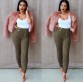 Woman bottoms 2017 New summer high waist Multicolor buttons suede Slim pants female Casual straight pants capris womens32799009550