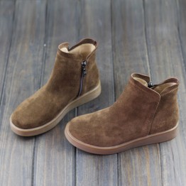 Women's Boots Winter Shoes 100% Genuine Leather Woman Ankle Boots Zip Slip on Female Winter Boots (A2)