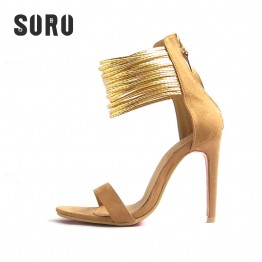 Women Ankle Strap Sandals high Heels Warm Orange Sole10cm height heeled Fits Width B,M Size 35-40 SURU 200