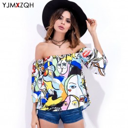 Women Blouses Off Shoulders Blouse Fashion Shirt Top Blusas Print Plus Size Womens Tops Clothing Sexy Korean Costume Summer 2017