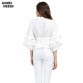 Women Fashion White Ruffles Blouse V Neck Ladies Elegant Tops Clothing Shirts Tops Female Clothes Blouses Shirt with Bow Tie