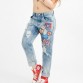Women Hip Hop Ripped Long Jeans Loose Vintage Style Denim Summer Pants Zipper Stright Blue Jeans Pants for Ladies Colorful Denim