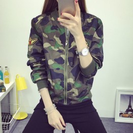Women Military Style Camouflage Jacket Embroidery Badges Embellished 2017 New Stand Collar Ladies Army Jackets Free Shipping